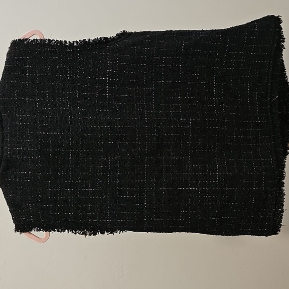 Anthropologie Hazel Black Boucle Tweed Fringe Gold Button Up Vest Pockets Sz L - Picture 6 of 9